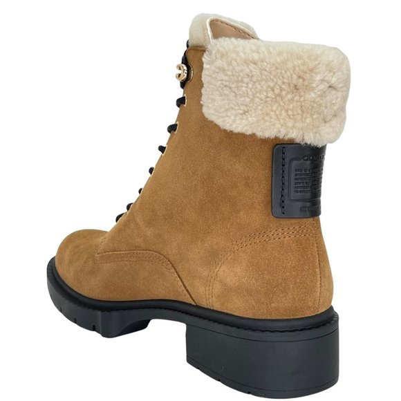 Coach Lorimer Suede Sheep Fur Trim Womens Ankle Boots in Tan - Picture 12 of 16